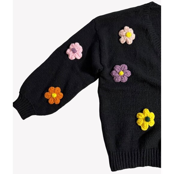 NWT Cider Womens Black Cropped Cardigan Crochet Flower Appliques 3XL - Picture 5 of 10